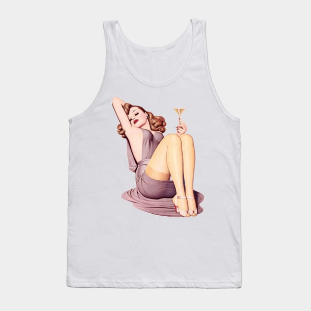 Pin-up girl drinking champagne Tank Top by la chataigne qui vole ⭐⭐⭐⭐⭐
